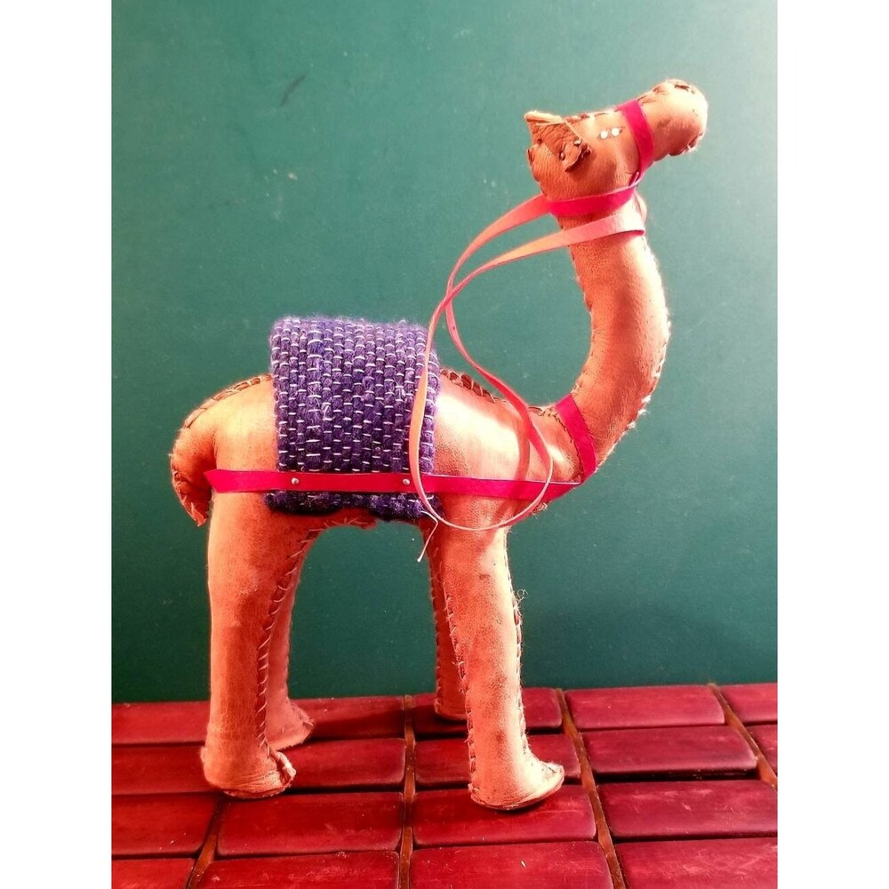 Vintage Retro Hand Made Hand Stitched Leather Camel Nativity